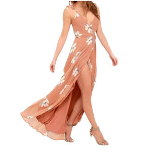 Lulus Floral Sleeveless Wrap Maxi Dress Size M Boho Romantic Sundress Wedding